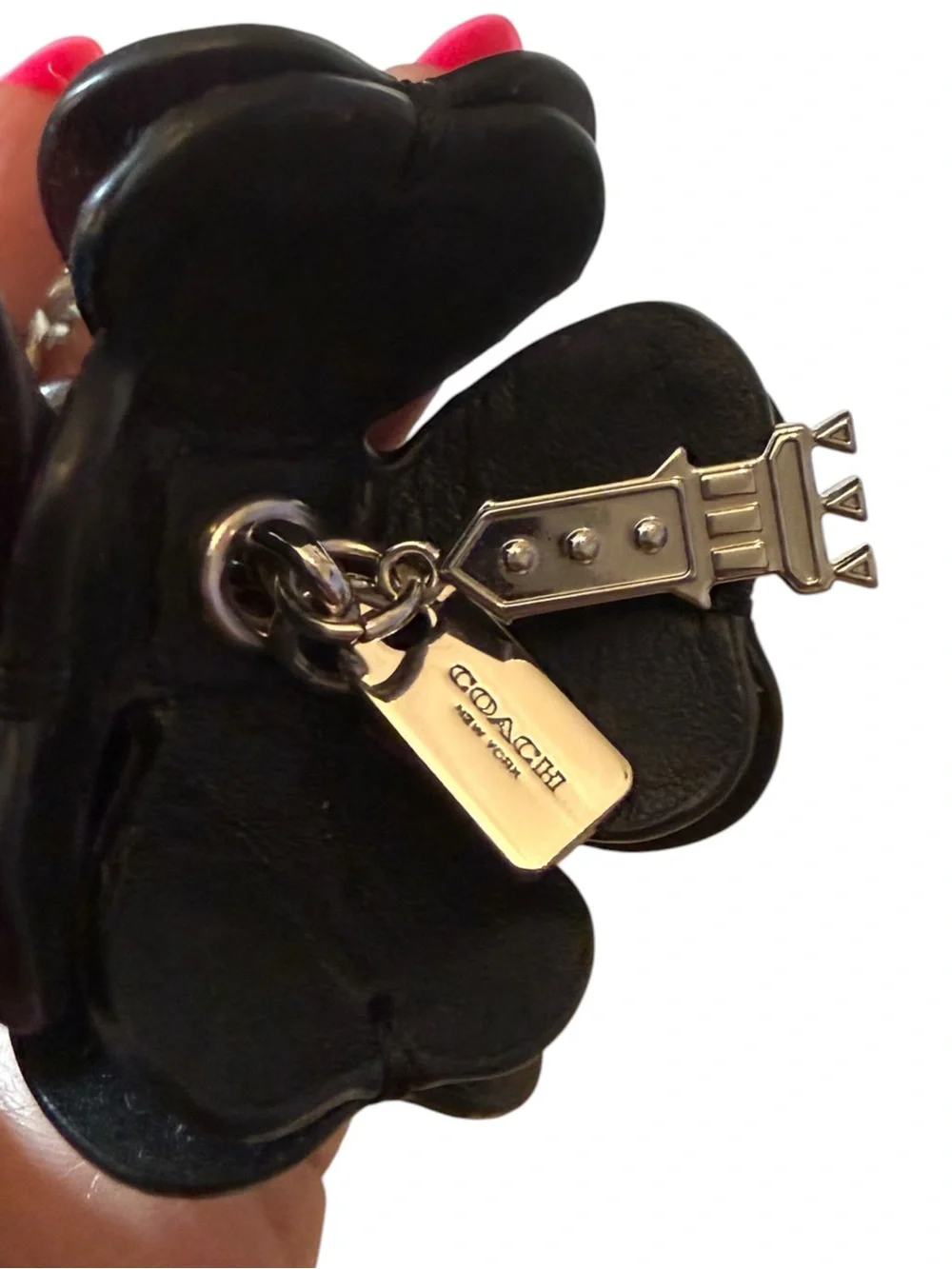 Coach Tea Rose Bag Charm Purple Floral Leather & Resin Keychain Charm